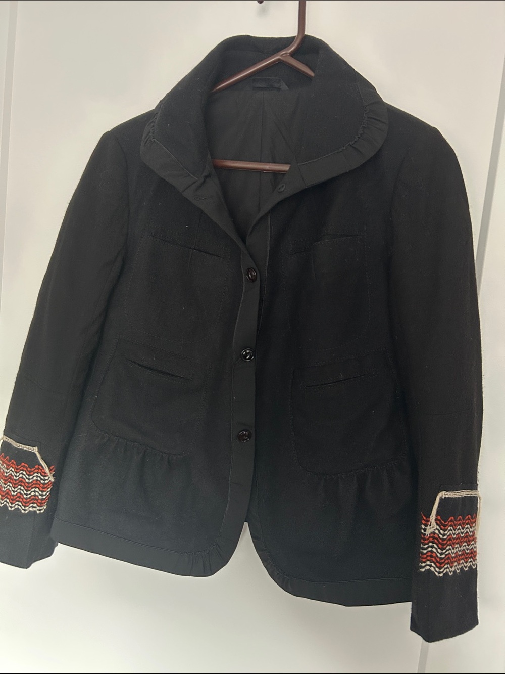Marithe Francois Girbaud Black Blazer with Embroidered Cuffs